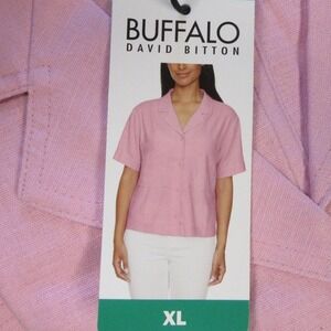 BUFFALO DAVID BITTON Linen Blend Shirt Size XL Fidji Pink‎ Boxy Top Blouse NWT